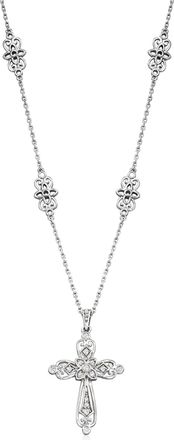 Ross-Simons Diamond Openwork Cross Necklace in Sterling Silver