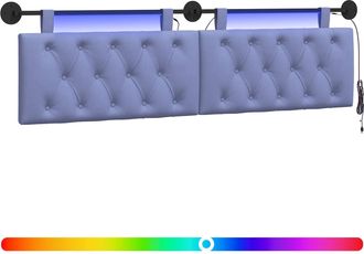 vidaXL Cabecero Colgante Con Luz Led Azul Jeans Tela Vidaxl