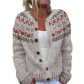 Generic Womens Christmas Knit Cardigans Chunky Christmas Jumpers for Women Casual Warm Open Front Fairisle Sweater Reindeer Snowflake Print Button Coats Jacke