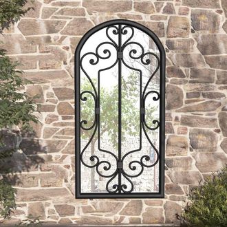 Berkfield Home Garden Mirror Black 70x30 cm Iron for Outdoor Use