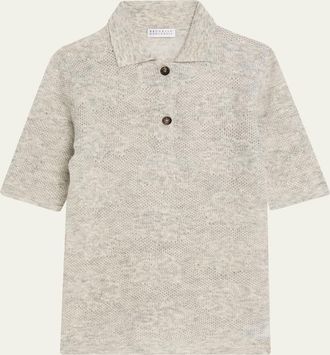 Brunello Cucinelli Lace-Effect Polo Short-Sleeve Sweater