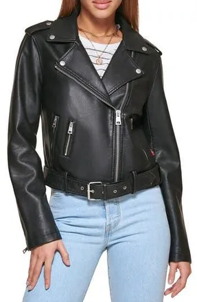 Levi's Faux Leather Fashion Belted Moto Jacket in Black Black at Nordstrom Rack, Size X-Large