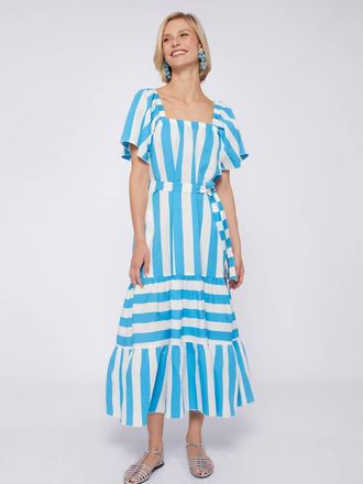 Vilagallo Palmira Dress In Turquoise Stripes