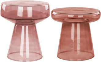 Beliani Set of 2 Side Tables LAGUNA/CALDERA Glass Red
