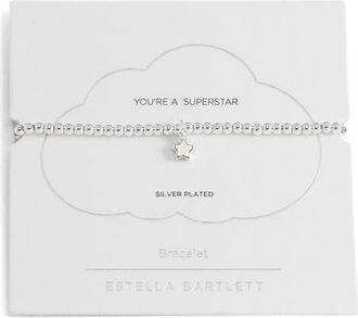 Estella Bartlett Puffed Star Sienna Beaded Stretch Bracelet in Silver at Nordstrom