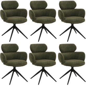 Hhg Juego De 6 Sillas De Comedor Hhg 259, Silla De Cocina, Giratoria Con Retorno Autom&aacute;tico, Tela (310 G/m&sup2;) Chenilla &Ouml;ko-tex, Verde Oliva