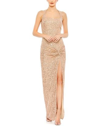 Mac Duggal Sequined Halter Strap Low Side Knot Gown