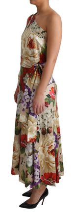 Dolce & Gabbana Womens Print Silk Stretch One Shoulder Dress Floral Elastane