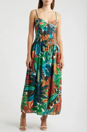 Julia Jordan Tropical Print Drop Waist Maxi Dress in Brown Multi at Nordstrom, Size 14