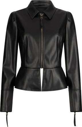 Liu Jo Jassen, Dames, Zwart, S, Leer, Slim-fit jas met gecoat effect