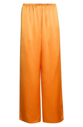 Leset Barb Wide Leg Satin Pants in Mandarine at Nordstrom, Size X-Small