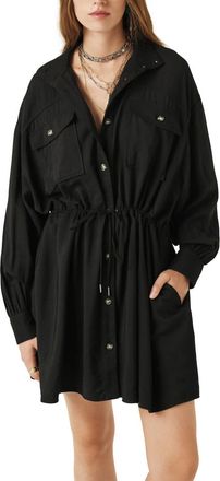 BA&SH Bowo Long Sleeve Mini Shirt Dress In Black