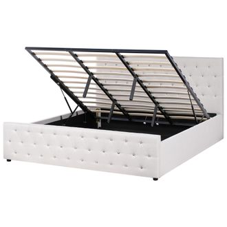Beliani Cama Doble Tapizada Poli&eacute;ster Beige 180 X 200 Cm Con Almacenamiento Cabecero Acolchado Amiens