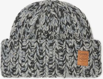 Ganni Mixed Grey Wool Handknit Beanie