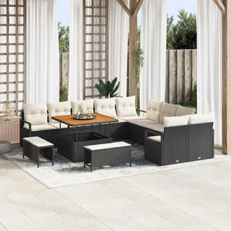 vidaXL Conjunto De Sof&aacute; De Jard&iacute;n Con Coj&iacute;n 13 Pcs Negro Polirat&aacute;n Vidaxl
