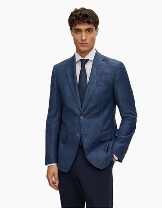 HUGO BOSS Mens Hutson Regular Fit Textured Elbow Patch Blazer - Navy - Size: 36 46