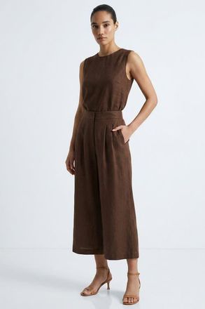 Exquise Owen Pocket Zipper Culotte Linen Pants in Brown at Nordstrom, Size X-Large