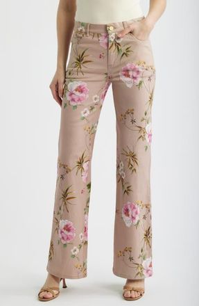Kobi Halperin Leigh Floral Stretch Cotton Twill Pants in Natural Multi at Nordstrom, Size 24