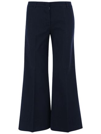 Ql2 Quelledue Navy Blue Flared Stretch Cotton Pants
