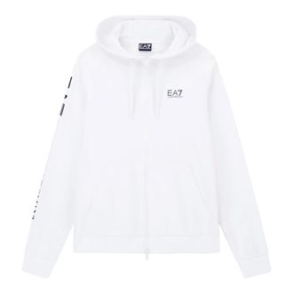 Emporio Armani Zip-throughs, male, White, Size: XL Logo Series Cotton Hooded Zip-Up Sweatshirt