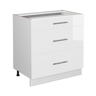 Vicco Mueble Bajo De Cocina Fame-line, Blanco Alto Brillo, 80 Cm Con 3 Cajones, Et Roble