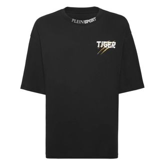 Plein Sport T-Shirts, male, Black, Size: S T-Shirt Round Neck Tiger Tokyo
