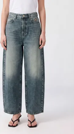 HTC Jeans wide leg a vita media in denim di cotone 5 tasche