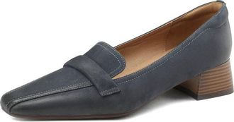 TinaCus Pointed Toe Genuine Leather Handmade Low Chunky Heels Slip On Womens Casual Loafer Shoes, Blue, 4 UK