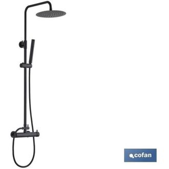 cofan Columna Ducha Negra Con Grifo Monomando 80-140, Columna De Ducha Con Grifer&iacute;a Monomando En Acabado Negro Mate, Caracterizada Por Su Sencillez, Funcion