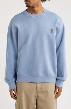 Carhartt Work in Progress Nelson Logo Patch Sweatshirt in Gentle Blue (Garment Dyed) at Nordstrom, Size Xx-Large