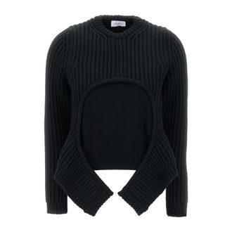 Off-white Round-neck Knitwear, female, Black, Size: 2XS Cut-out Crewneck Knitwear