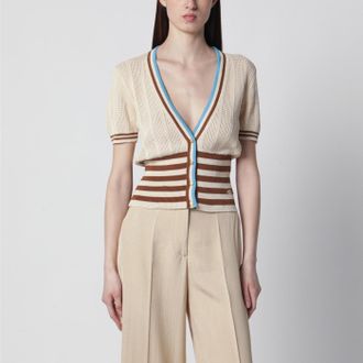 Valentino Openwork striped cotton cardigan