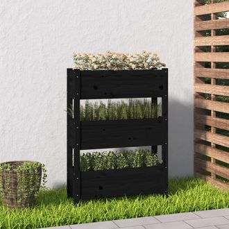 vidaXL Vidaxl - Jardinera De Madera Maciza De Pino Negro 77x25x104,5 Cm
