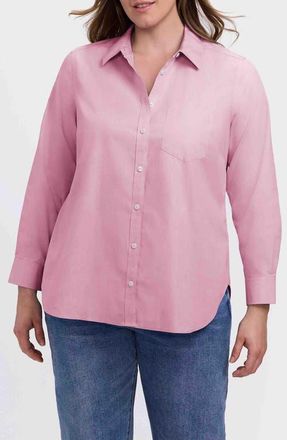 Foxcroft Boyfriend Non-Iron Cotton Blouse in Chambray Pink at Nordstrom, Size 24W