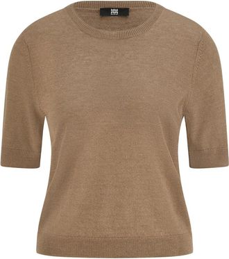 Riani Gebreide top van linnen en viscose - Dames - Ronde hals truien - Bruin - XL - Linnen - Truien & Vesten
