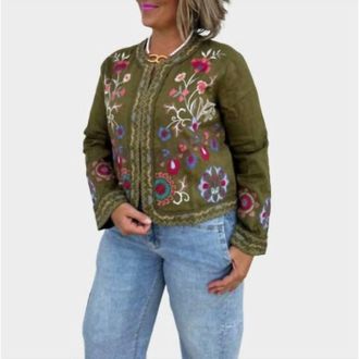 Johnny Was Gloria Linen Bolero Jacket In Martini Olive