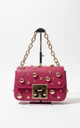 Alex Max Metal-Studs Leather Clutch In Magenta