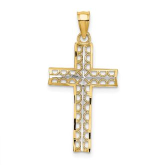 Diamond2Deal 14k Yellow Gold and White Rhodium Cross Charm Pendant