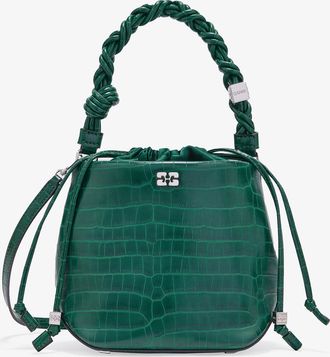 Ganni Green Patent Croco Bou Bucket Bag