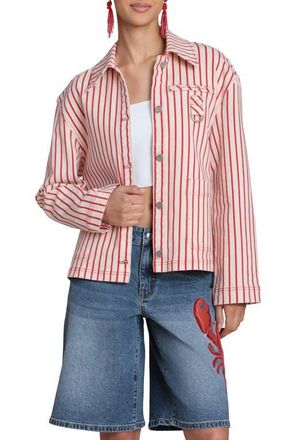 Avec Les Filles Short Stripe Chore Jacket in Cream-Red Stripe at Nordstrom, Size X-Large