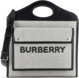 Burberry Logo Pocket Tote Canvas with Leather Medium crossbody bag - Zwart