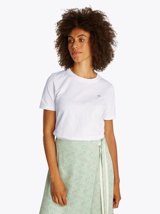 Tommy Hilfiger T-Shirt TOMMY HILFIGER REG CONTRAST FLAG SS TEE, Damen, Gr. XXL (44), weiss (optic wei&szlig;), Single Jersey, Obermaterial: 100% Baumwolle, unifarben, regu