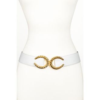 Raina CC Buckle Leather Belt in White at Nordstrom, Size Medium