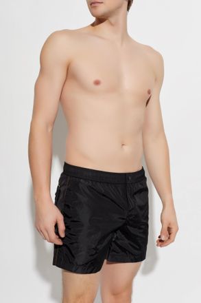 Moncler Swim Shorts With Logo Patch, Mens, Black