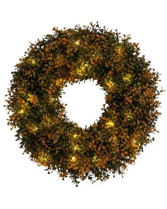 Nearly Natural 18In. Pre-Lit Autumn Boxwood Artificial Fall Wreath