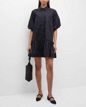 SIMKHAI Chrissy Puff-Sleeve Cotton Poplin Mini Shirtdress