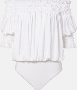 Norma Kamali Off-shoulder smocked bodysuit
