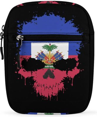 Generic Haitian Skull Flag Trendy Crossbody Bag for Men Women Small Satchel Men Sling Adjustable Shoulder Strap Messenger