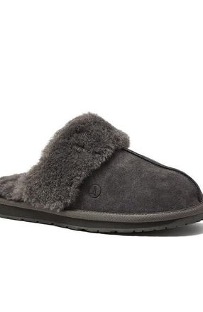 Lands End Suede Furry Lined Indoor Outdoor Slippers in Dark Gray Suede at Nordstrom, Size 10