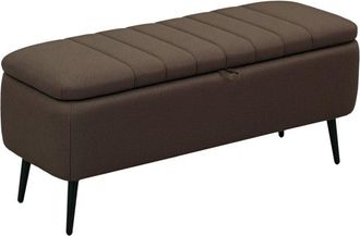 HOMCOM Homcom - Storage Ottoman Bench, Linen Fabric Footstool with Steel Legs Brown